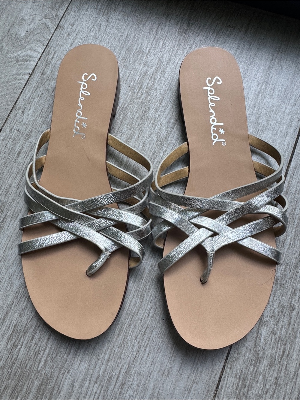 NEW Splendid Metallic Silver Strappy Slide Sandals - Women 6.5 7